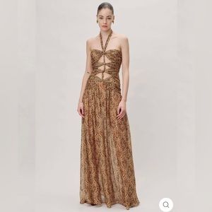 Ronny Kobo Clarice Dress - Paisley Cut Out Halter Gown - Size XS